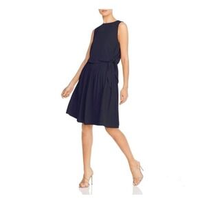 Marella Side Tie Pleated Dress Womens 12 Navy Blue Sleeveless Calcina
